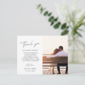 Eenvoudige stoffige roze script foto bruiloft dank briefkaart (Staand voorkant)