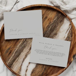 Eenvoudige stoffige zilveren blauwe bruiloft dank  bedankkaart