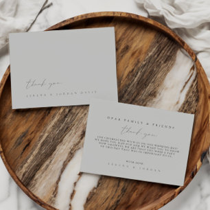 Eenvoudige stoffige zilveren blauwe bruiloft dank bedankkaart