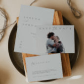 Eenvoudige stoffige zilveren blauwe bruiloft dank bedankkaart