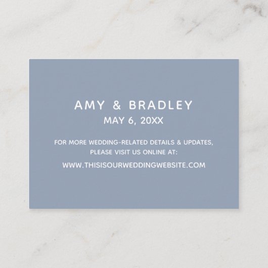 Eenvoudige stoomblauwe bruiloft informatiekaartje (Achterkant)
