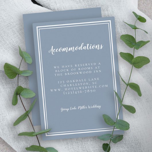 Eenvoudige stoomblauwe bruiloft informatiekaartje