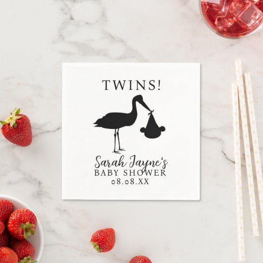 Eenvoudige Stork Twins Baby shower Witte servetten (Insitu)