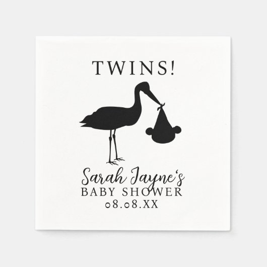 Eenvoudige Stork Twins Baby shower Witte servetten (Voorkant)