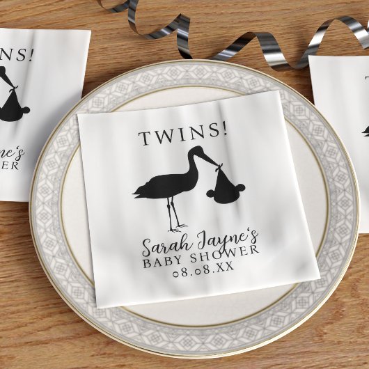 Eenvoudige Stork Twins Baby shower Witte servetten