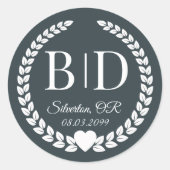 Eenvoudige Stormy Dusk Blue Monogram bruiloft Ronde Sticker (Voorkant)