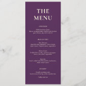 Eenvoudige Stout Paarse Moderne Trouwdag Menu (Voorkant)