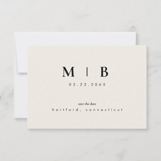 Eenvoudige Strakke Monogram Beige Bewaar de Datum (Voorkant)