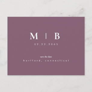 Eenvoudige & Strakke Monogram Paarse Sla de Datum Aankondigingskaart
