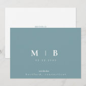 Eenvoudige Strakke Teal Monogram Huwelijk Opslaan Save The Date (Voorkant / Achterkant)
