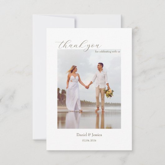 Eenvoudige strand bruiloft dank u kaart met foto (Voorkant)