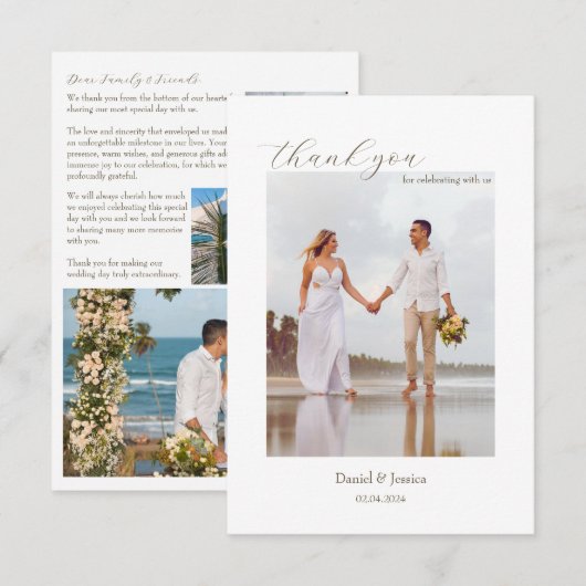 Eenvoudige strand bruiloft dank u kaart met foto (Voorkant / Achterkant)