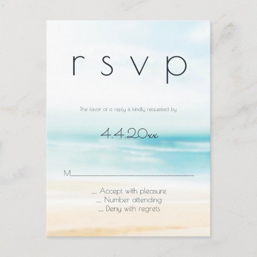 Eenvoudige strand bruiloft RSVP briefkaarten (Voorkant)