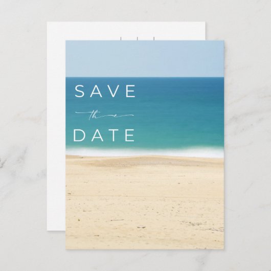 Eenvoudige Strand Kustbruiloft Budget Save the Dat Aankondigingskaart (Voorkant / Achterkant)