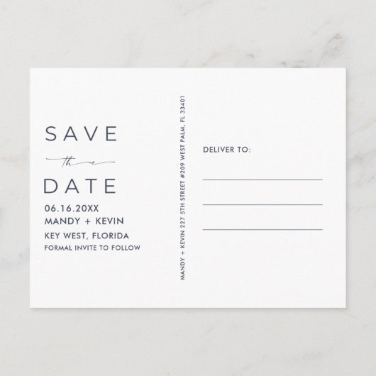 Eenvoudige Strand Kustbruiloft Budget Save the Dat Aankondigingskaart (Achterkant)