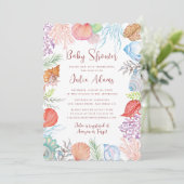 Eenvoudige strand oceaanschelpen krans bruiloft kaart (Staand voorkant)