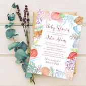 Eenvoudige strand oceaanschelpen krans bruiloft kaart