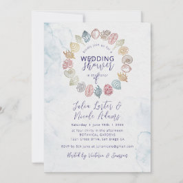 Eenvoudige strand oceaanschelpenkrans bruiloft kaart