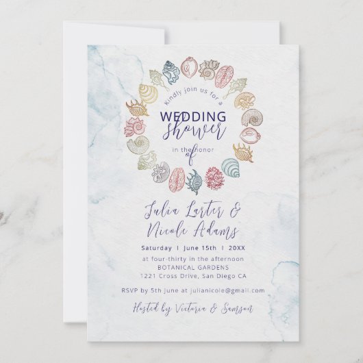 Eenvoudige strand oceaanschelpenkrans bruiloft kaart (Voorkant)