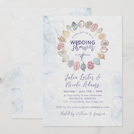 Eenvoudige strand oceaanschelpenkrans bruiloft kaart (Voorkant / Achterkant)