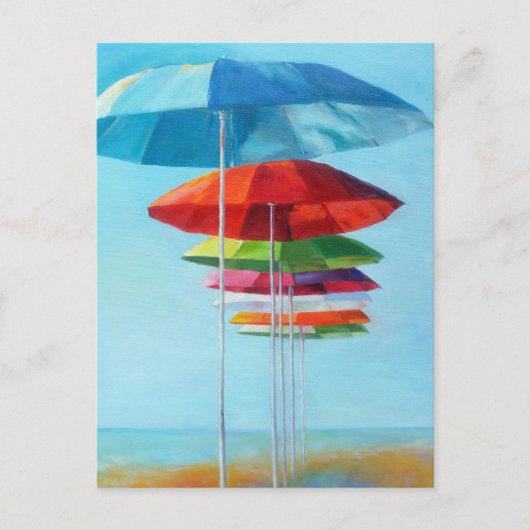Eenvoudige strand paraplu's wachtend op mensen briefkaart (Voorkant)