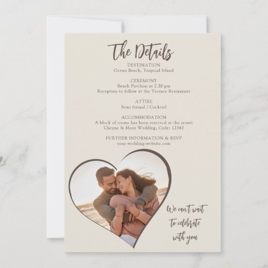 Eenvoudige Strand Waterverf Trouwdetails en Foto Kaart (Achterkant)