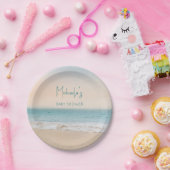 Eenvoudige Strandfoto Gepersonaliseerd Baby shower Papieren Bordje (Feest)