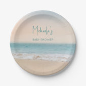 Eenvoudige Strandfoto Gepersonaliseerd Baby shower Papieren Bordje (Voorkant)