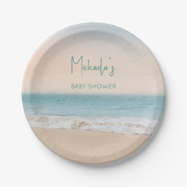 Eenvoudige Strandfoto Gepersonaliseerd Baby shower Papieren Bordje