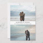 Eenvoudige Strandfoto Getrouwd & Vrolijk Kerstfees Feestdagenkaart (Voorkant)