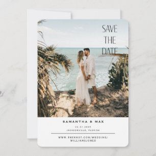 Eenvoudige strandfoto witte afgeronde Save the Dat Date