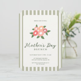 Eenvoudige Strepen Bloemen Moederdag Brunch Kaart