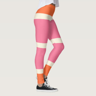 Eenvoudige strepen in roze, oranje en crème leggings