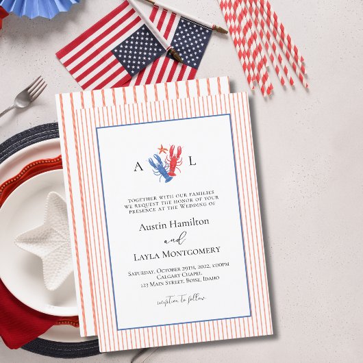 Eenvoudige strepen Minimalistische kreeft bruiloft Kaart