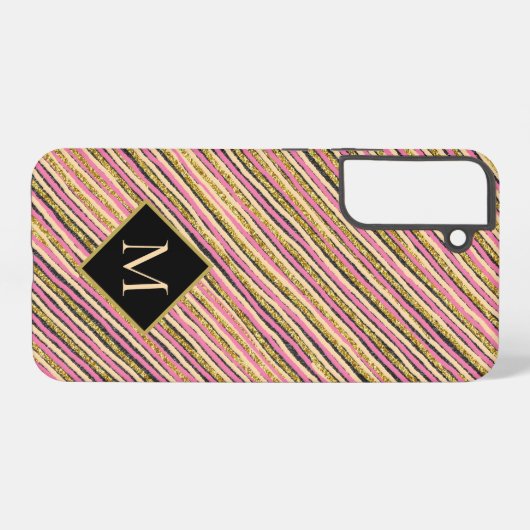 Eenvoudige strepen Modern Monogram Geel Goud Roze Samsung Galaxy Hoesje (Achterkant horizontaal)