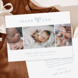 Eenvoudige strik jongen foto collage baby bedankkaart