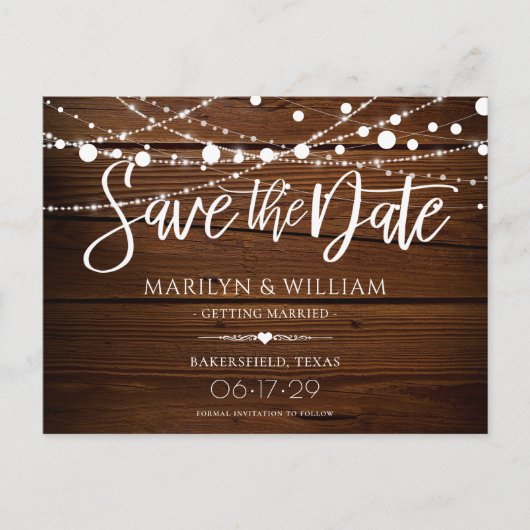 Eenvoudige String lampjes rustiek Save the Date Br Aankondigingskaart (Voorkant)