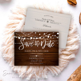 Eenvoudige String lampjes rustiek Save the Date Br Aankondigingskaart