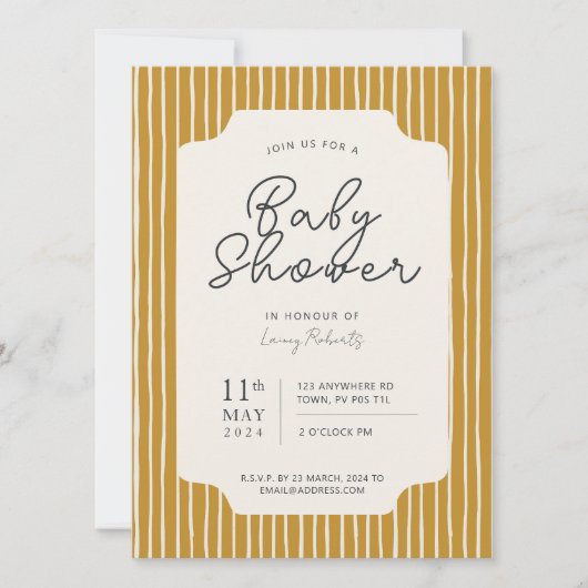 Eenvoudige Stripe Baby shower Invitation Kaart (Voorkant)