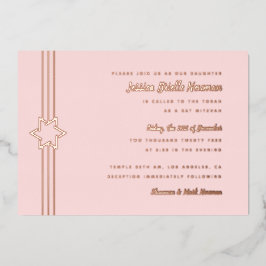 Eenvoudige Stripe Bat Mitzvah Star van David Roos  Folie Uitnodiging