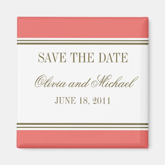 Eenvoudige Stripe Coral Save the Date Magnet (Voorkant)
