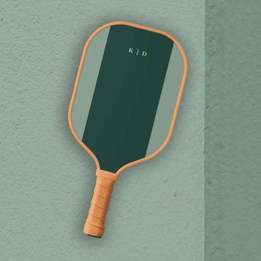 Eenvoudige Stripe Monogram Donkergroen Pickleball Paddle