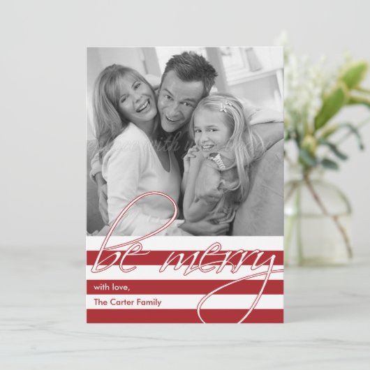 Eenvoudige Stripes Kerstmis en Vakantiefotokaarten Feestdagenkaart (Staand voorkant)