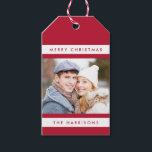 Eenvoudige Stripes Photo Holiday Gift Labels / Red Cadeaulabel<br><div class="desc">Voeg een betekenisvolle touch toe aan uw cadeau geven dit jaar met gepersonaliseerde foto cadeau labels! Gemakkelijk aan te passen met uw eigen foto en tekst. Achtergrondkleur en tekst kunnen worden aangepast aan elke gewenste kleur met behulp van de aanpassingsopties.</div>