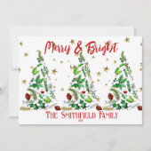 Eenvoudige, Stunning 'Merry & Bright' Drie Kerstbo Feestdagenkaart (Voorkant)