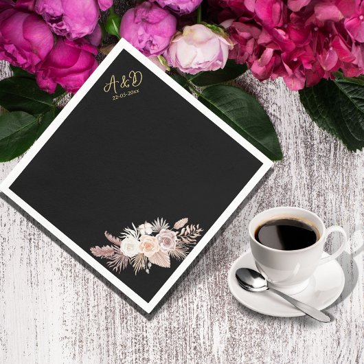 EENVOUDIGE STYLISH BOHO BLACK FLORAL bruiloft Servet