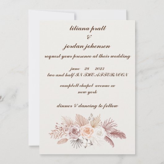EENVOUDIGE STYLISH BOHO FLORAL WEDDING INVITATION KAART (Achterkant)