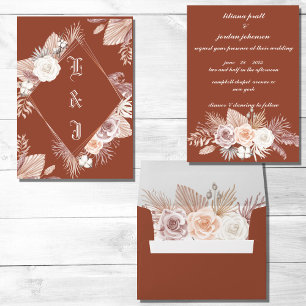 EENVOUDIGE STYLISH BOHO TERRACOTTA FLORAL WEDING KAART