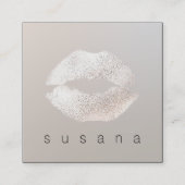 Eenvoudige Subtiele Zilveren Kissing Lips Make-up  Vierkante Visitekaartje (Voorkant)