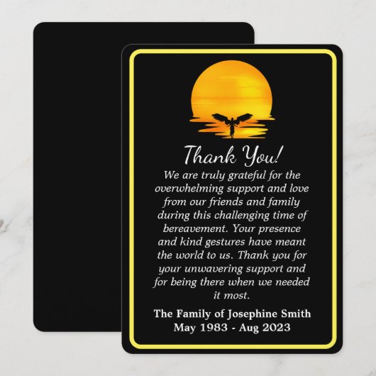 Eenvoudige Sunset Angel begrafenis Dank u kaart (Voorkant / Achterkant)